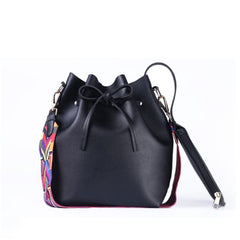 Women's PU Leather Bucket Bag With Colorful Strap