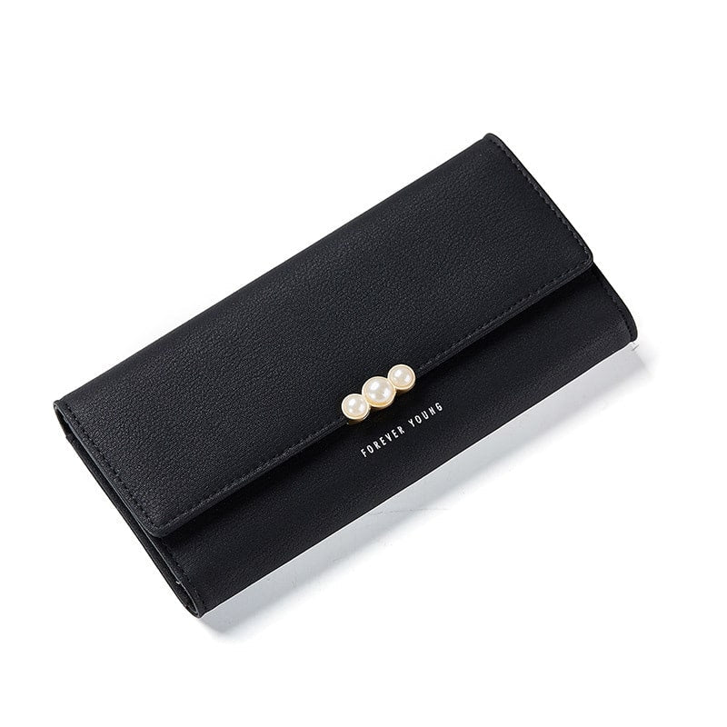Women's Pearl Buckle Leather Wallet