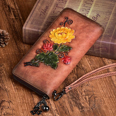 Women's Floral Embroidered Leather Wallet
