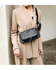 Women's Crocodile Skin Embellished Shoulder Bag with Wallet