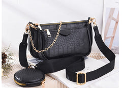 Women's Crocodile Skin Embellished Shoulder Bag with Wallet