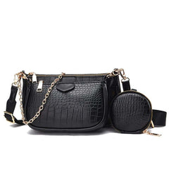Women's Crocodile Skin Embellished Shoulder Bag with Wallet