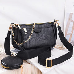 Women's Crocodile Skin Embellished Shoulder Bag with Wallet