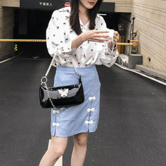 Vintage Butterfly Printed Chain Shoulder Bag for Women