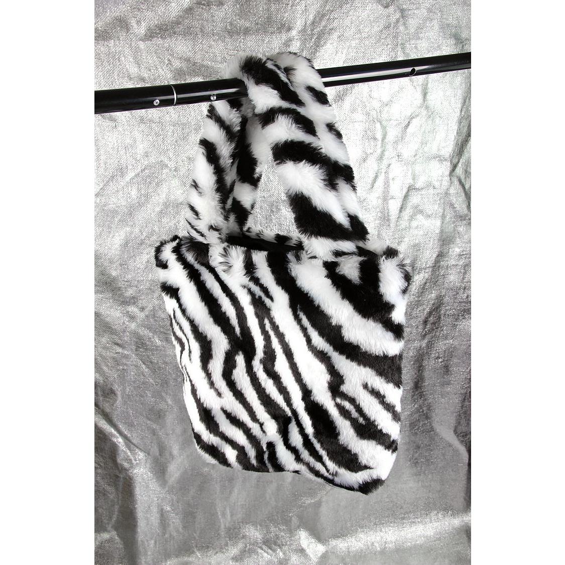 Women's Black and White Plush Tote Bag