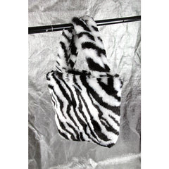 Women's Black and White Plush Tote Bag
