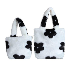Women's Black and White Plush Tote Bag