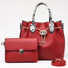 Women's Metal Chain Leather Bag Set
