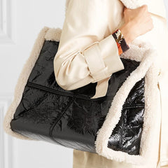 Lambswool PU Patchwork Large Tote Bag