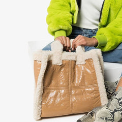 Lambswool PU Patchwork Large Tote Bag