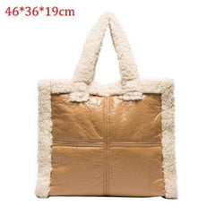 Lambswool PU Patchwork Large Tote Bag