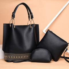 Women's Rivet Handbag 3 Pcs Set