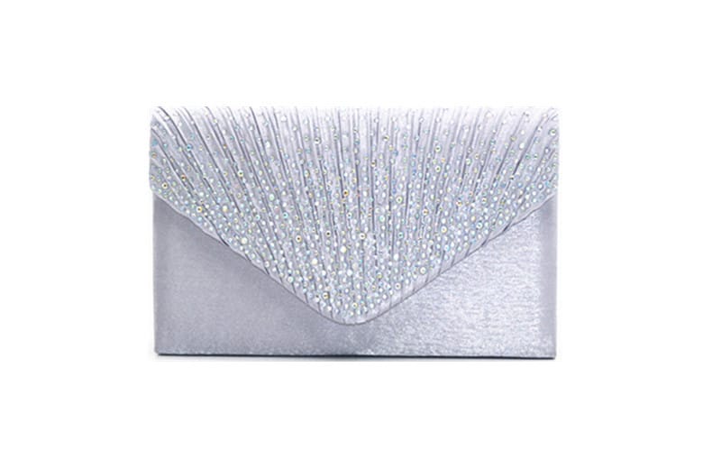Fashion Satin Evening Bags for Women - Luxury Diamond and Chain Embellished Bag