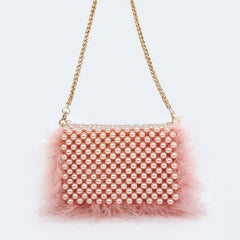 Women's Elegant Faux Fur Pearl Evening Clutch Bag