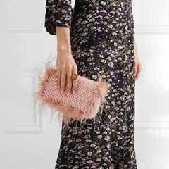 Women's Elegant Faux Fur Pearl Evening Clutch Bag