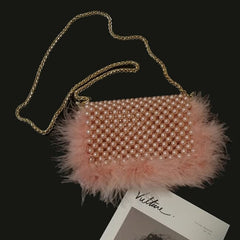 Women's Elegant Faux Fur Pearl Evening Clutch Bag