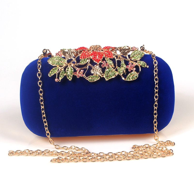 Women's Floral Buckle Velour Evening Bag