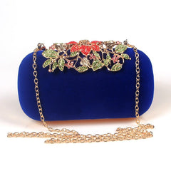 Women's Floral Buckle Velour Evening Bag