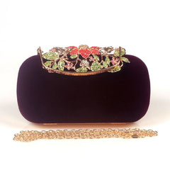 Women's Floral Buckle Velour Evening Bag