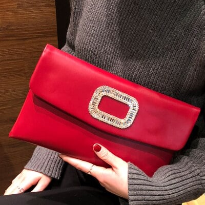 Women's Luxury Diamond Decorated Red / Black Clutch Bag