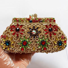 Women's Colorful Crystal Patterned Evening Clutch