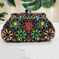 Women's Colorful Crystal Patterned Evening Clutch