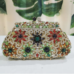 Women's Colorful Crystal Patterned Evening Clutch