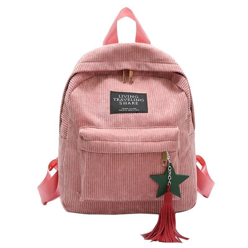 Women's Corduroy Backpack with Tassel