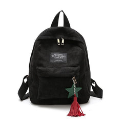 Women's Corduroy Backpack with Tassel