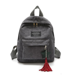 Women's Corduroy Backpack with Tassel