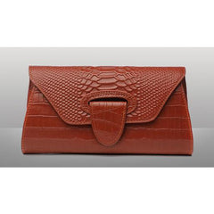 Women's Genuine Leather Clutch Bag with Crocodile Pattern
