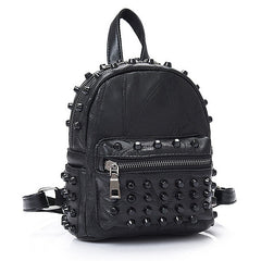 Women's Black Rivet Leather Backpack