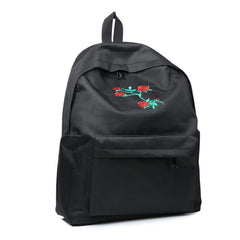Women's Rose Embroidered Canvas Backpack