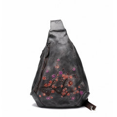 Women's Flower Embossed Leather Backpack
