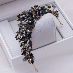Black Rhinestone Design Gold Tiara