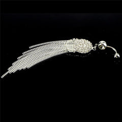 Luxurious Steel Tassel Belly Button Ring with Rhinestone Round Pendant