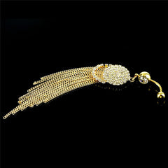 Luxurious Steel Tassel Belly Button Ring with Rhinestone Round Pendant