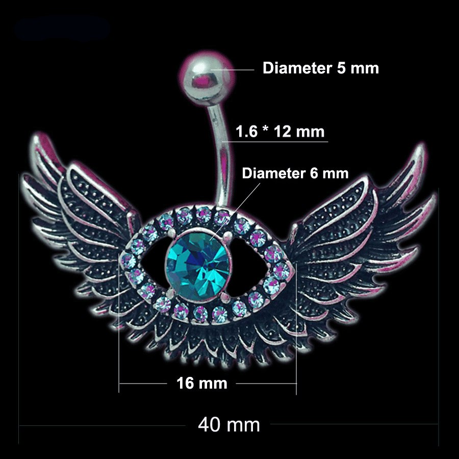 Angel Wing Design Belly Piercing with Crystal