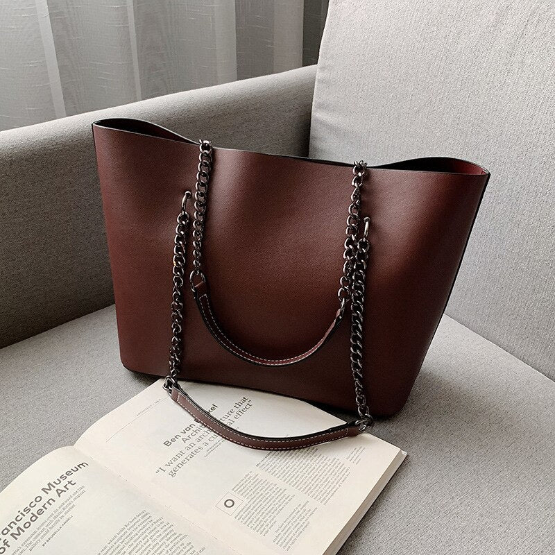 Women's Simple Tote Bag with Chain Handles