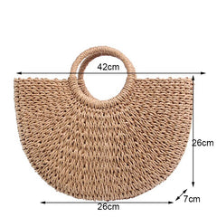 Women's Half Moon Woven Rattan Bag