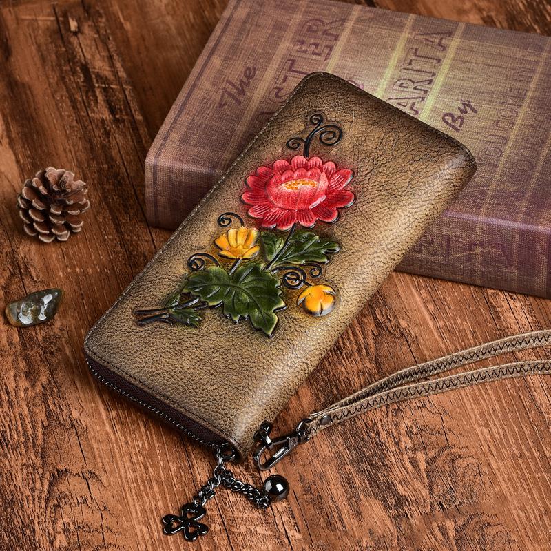Women's Flower Embossed Leather Wallet