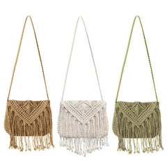 Women's Fringe Datail Woven Rattan Handbag