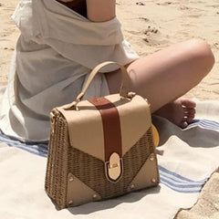 Women's Straw and Eco Leather Retro Handbag