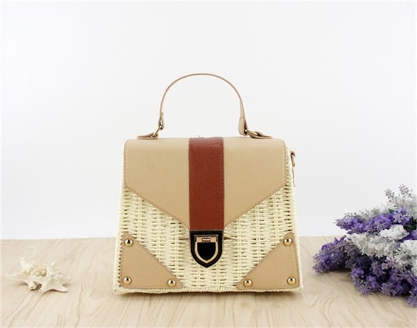 Women's Straw and Eco Leather Retro Handbag