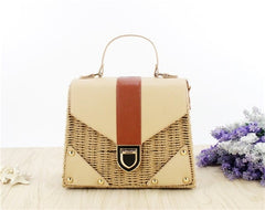 Women's Straw and Eco Leather Retro Handbag