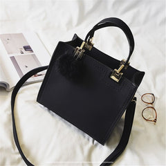 Women's Suede Leather Handbag with Fur Ball