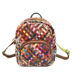 Luxury Multicolor Braided Genuine Leather Women's Backpack