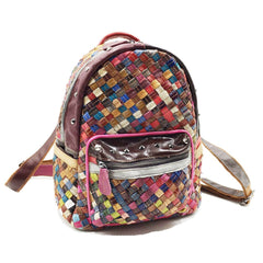 Luxury Multicolor Braided Genuine Leather Women's Backpack