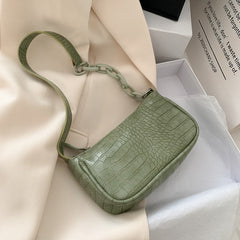 Women's Crocodile Patterned Chain Mini Baguette Bag
