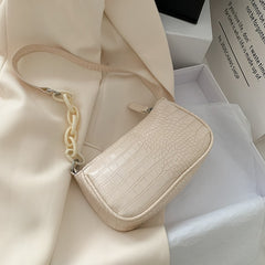Women's Crocodile Patterned Chain Mini Baguette Bag